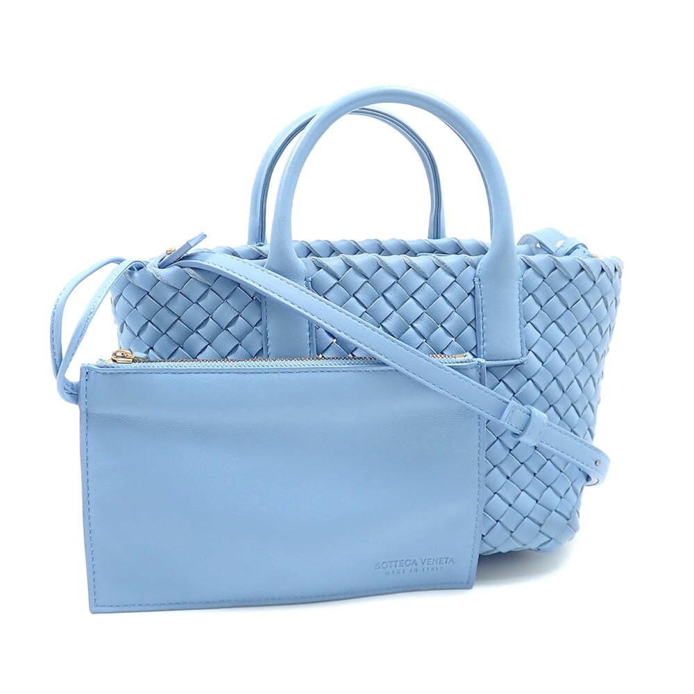 Bottega Veneta Intrecciato Mini Cabas Handbag, Women's, Light Blue Lambskin L...